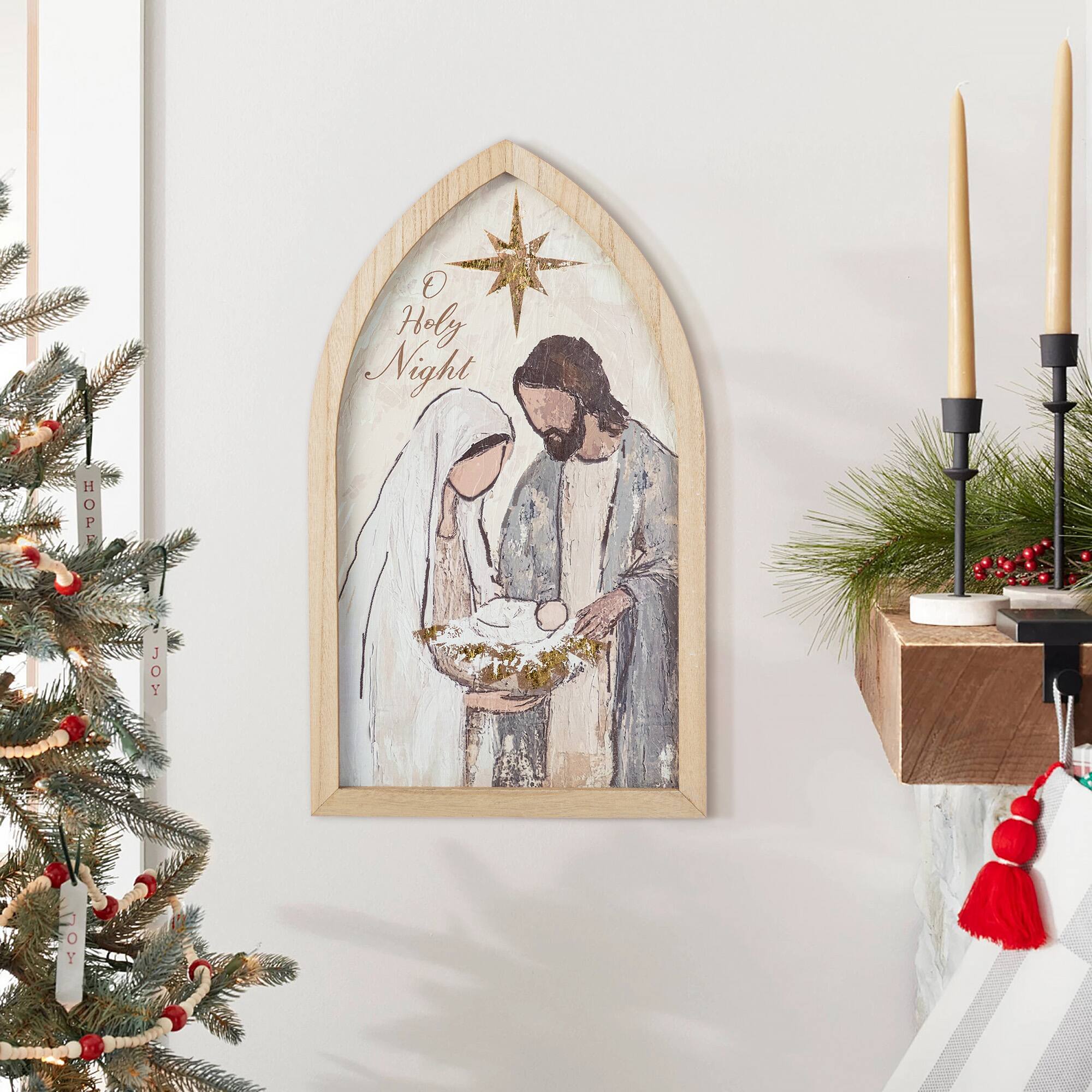 Glitzhome® 19.75" Wooden Gold Foil Nativity Scene Wall Decor